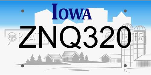 ZNQ320 Iowa License Plate