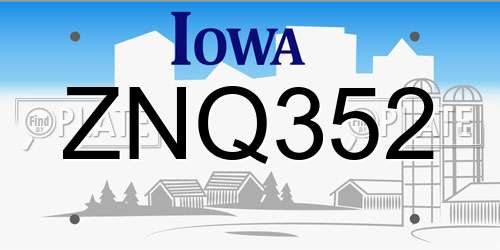 ZNQ352 Iowa License Plate