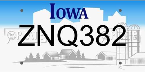 ZNQ382 Iowa License Plate