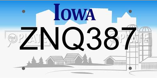 ZNQ387 Iowa License Plate