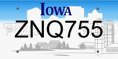 ZNQ755 Iowa License Plate
