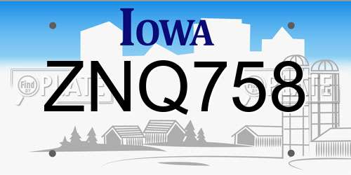 ZNQ758 Iowa License Plate