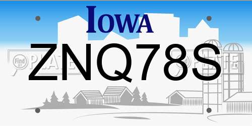 ZNQ78S Iowa License Plate