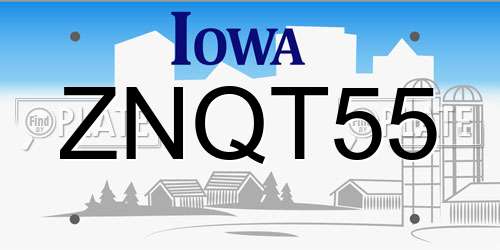 ZNQT55 Iowa License Plate