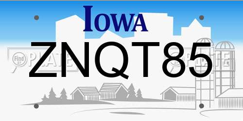 ZNQT85 Iowa License Plate