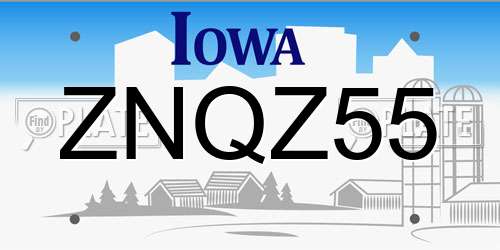 ZNQZ55 Iowa License Plate