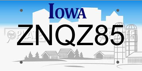 ZNQZ85 Iowa License Plate