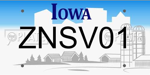 ZNSV01 Iowa License Plate