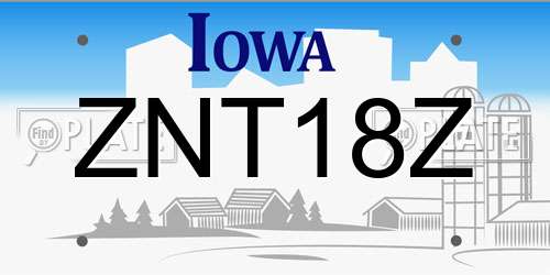 ZNT18Z Iowa License Plate
