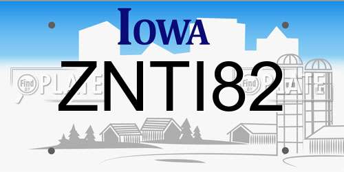 ZNTI82 Iowa License Plate