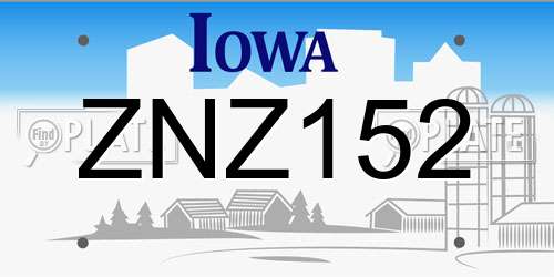 ZNZ152 Iowa License Plate