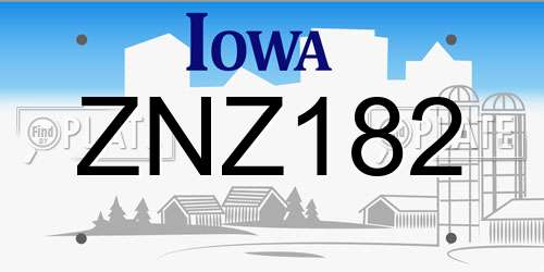 ZNZ182 Iowa License Plate