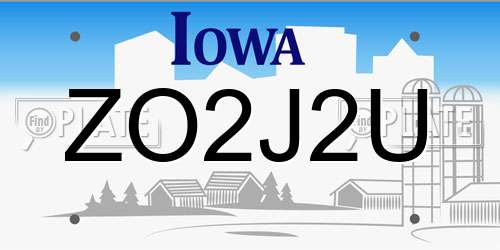 ZO2J2U Iowa License Plate
