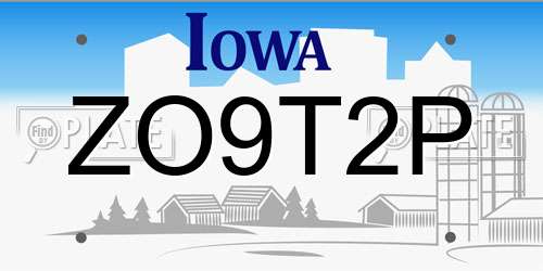 ZO9T2P Iowa License Plate