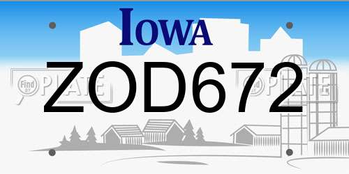 ZOD672 Iowa License Plate