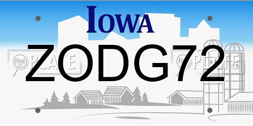 ZODG72 Iowa License Plate