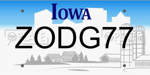 ZODG77 Iowa License Plate