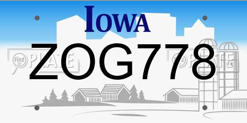 ZOG778 Iowa License Plate