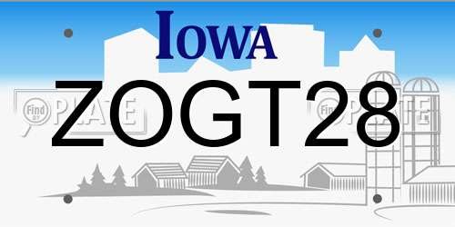 ZOGT28 Iowa License Plate