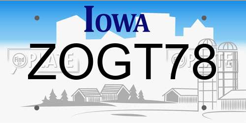 ZOGT78 Iowa License Plate