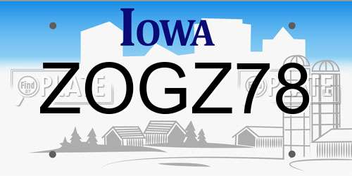 ZOGZ78 Iowa License Plate