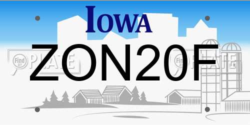 ZON20F Iowa License Plate