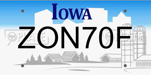 ZON70F Iowa License Plate