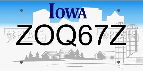 ZOQ67Z Iowa License Plate
