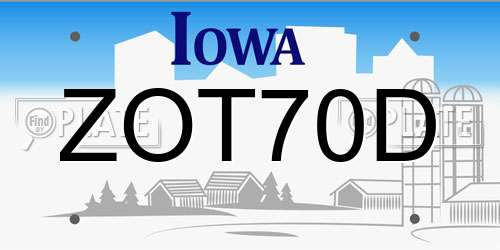 ZOT70D Iowa License Plate