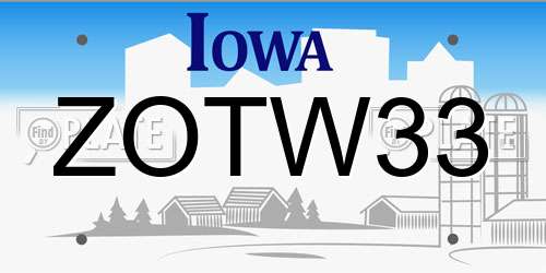 ZOTW33 Iowa License Plate