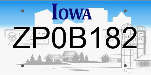 ZP0B182 Iowa License Plate