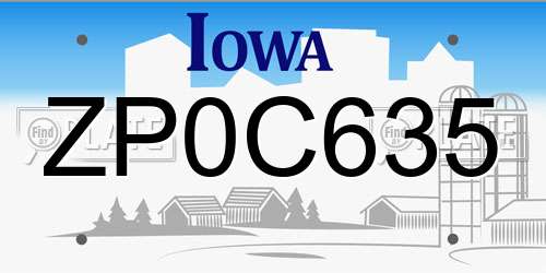 ZP0C635 Iowa License Plate