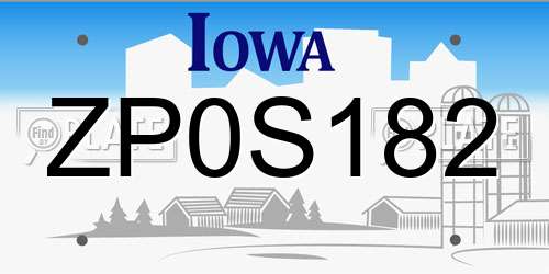 ZP0S182 Iowa License Plate