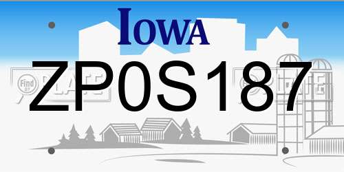 ZP0S187 Iowa License Plate
