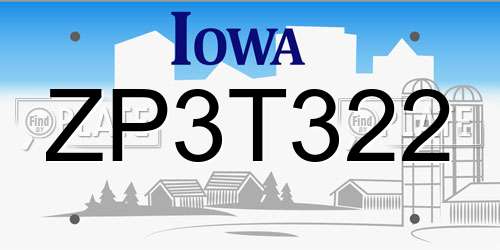 ZP3T322 Iowa License Plate