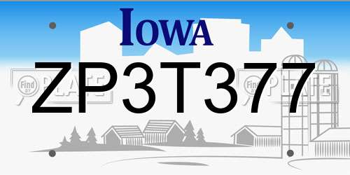 ZP3T377 Iowa License Plate