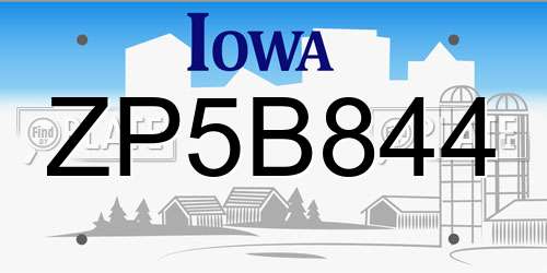 ZP5B844 Iowa License Plate