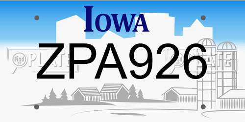 ZPA926 Iowa License Plate