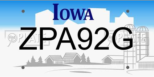 ZPA92G Iowa License Plate