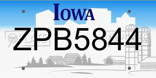 ZPB5844 Iowa License Plate