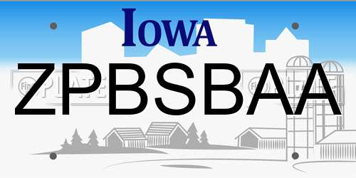 ZPBSBAA Iowa License Plate