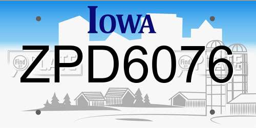 ZPD6076 Iowa License Plate