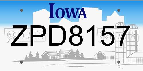 ZPD8157 Iowa License Plate