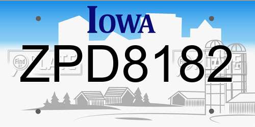 ZPD8182 Iowa License Plate