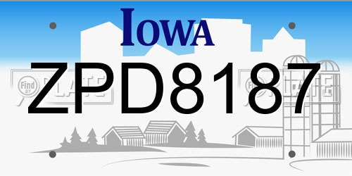 ZPD8187 Iowa License Plate