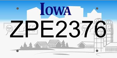ZPE2376 Iowa License Plate