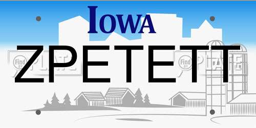 ZPETETT Iowa License Plate