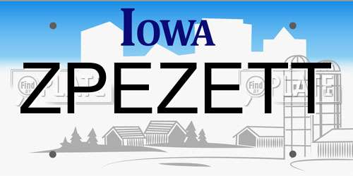 ZPEZETT Iowa License Plate