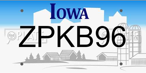 ZPKB96 Iowa License Plate