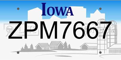 ZPM7667 Iowa License Plate